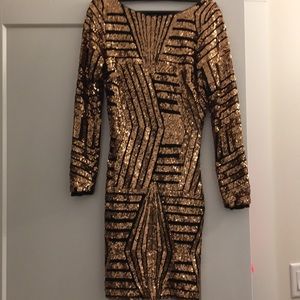 Gold and black dress the population bodycon dress